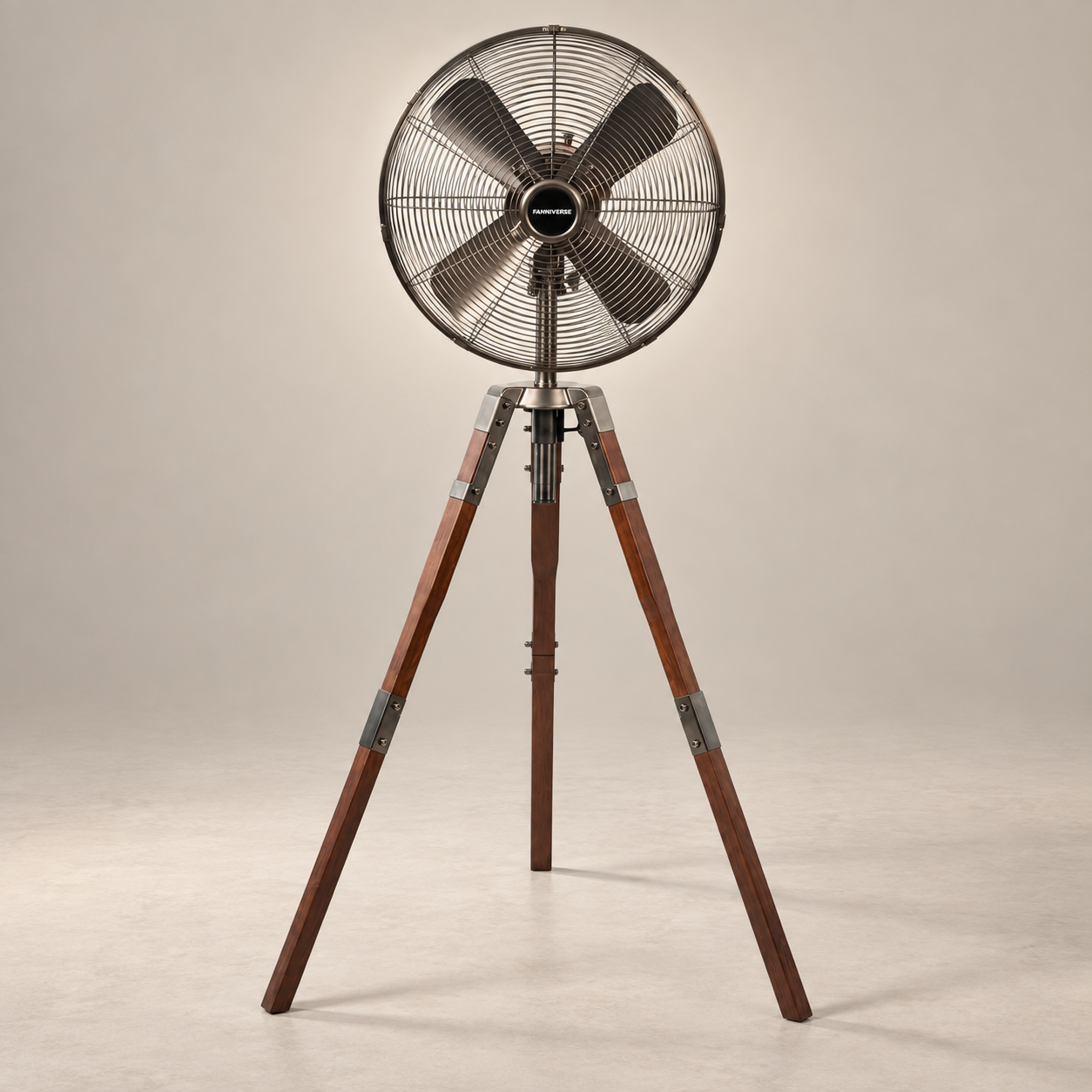 16" Retro Stand Fan with Solid Wood Tripod Base & Metal Grill
